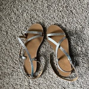 J Crew flat straps sandals in metallic leather